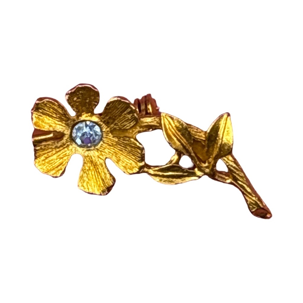 Gold Flower Brooch with Blue Gem and hidden Jesus